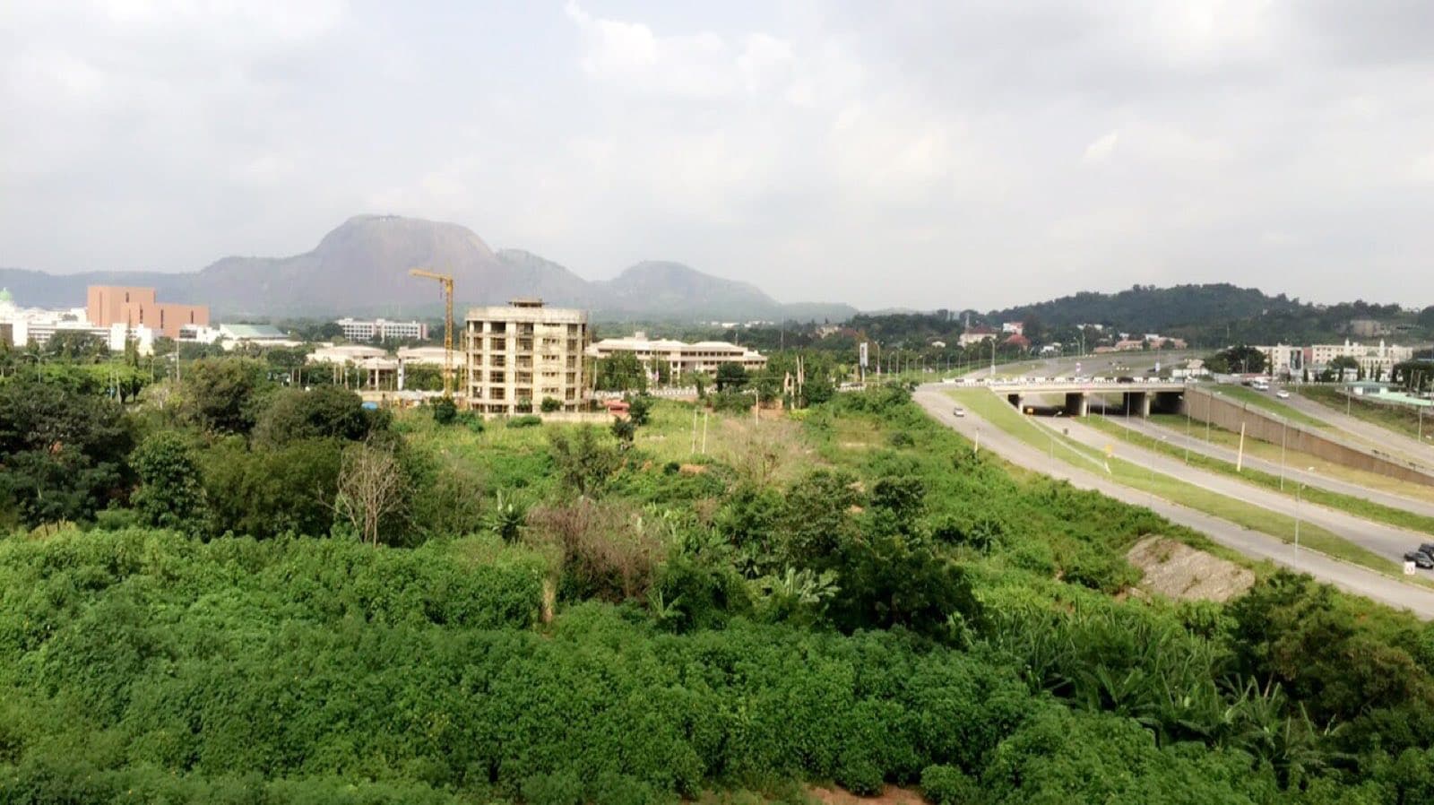 Abuja's central business district, with Aso Rock beyond